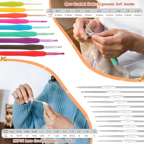 Coopay Crochet Kit Beginners Crochet Hook Set with Crochet Yarn,58PCS Portable Crochet Set Ergonomic Crochet Hooks Travel Knitting Crochet Supplies Coopay