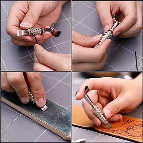Leather Carving Set - Leather Working Kit, Leather Stamp Tools, Leather Kit for Beginner with Leather Burning Tool, Stamp Punch Set and Adjustable QMNNMA