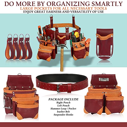 TRUTUCH Grain Leather 18 Pockets | Tool Rig Set | Tool Pouch | Drywall Tool Belt | Carpenter Tool Bag | Leather Tool Belts for Men | Construction | TRUTUCH