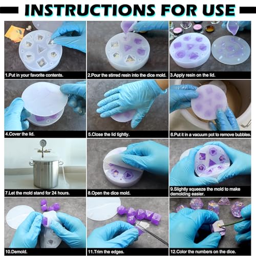 PJOY Resin Dice Molds, Food-Grade Silicone Molds for 7Pcs Sharp Edged Dice Set, DND Resin Mold for DIY Dices Making, Ideal for Dice Lovers Gift(2 PJOY