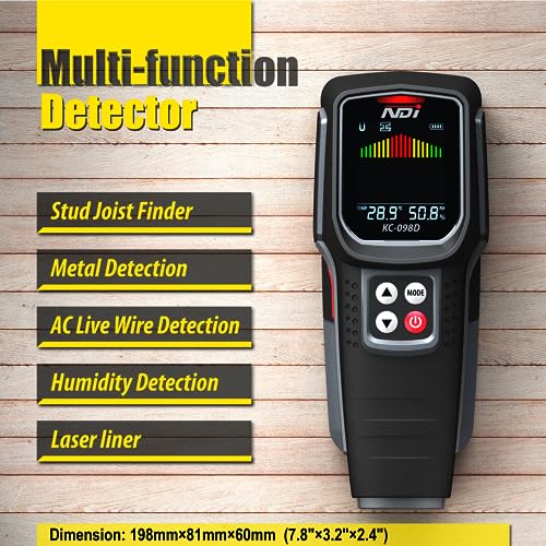 Multi function Stud Finder Wall Scanner with Laser Liner Metal Framing Tool Joist Pipe Finder and Live Wire Detection NDI