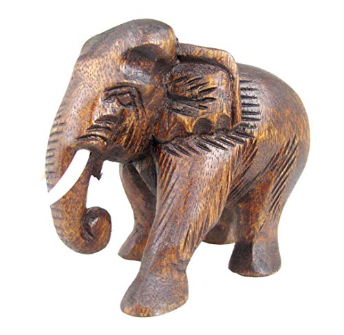 Land of Simple Treasures Hand Carved Wooden Elephant Statue - Wood Elephant Carving from Thailand - Feng Shui Elephant Figure - Brown, 5.5 Inches Land of Simple Treasures