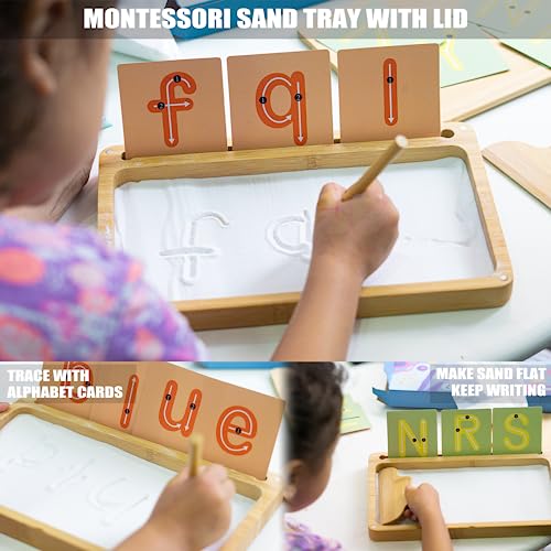AtMini Sand Tray for Classroom Montessori Sand Tray with Lid Wooden Sand Trays for Kids Writing Letters and Numbers (White) AtMini