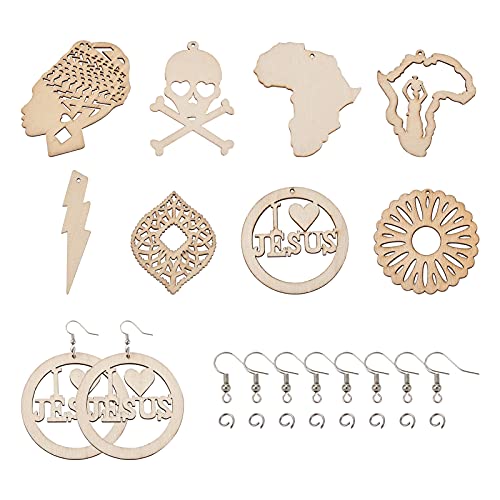 FASHEWELRY 80Pcs Unfinished Wooden Earrings Pendants Africa Shape Wood Earring Blank with 80Pcs Jump Rings & Earring Hooks for Jewelry Making FASHEWELRY