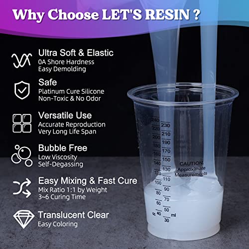 LET'S RESIN Silicone Mold Making Kit 0A, Extra Soft & Elastic Molding Silicone 70.5oz, Liquid Silicone for Mold Making Platinum Cure, Ideal for 3D LET'S RESIN