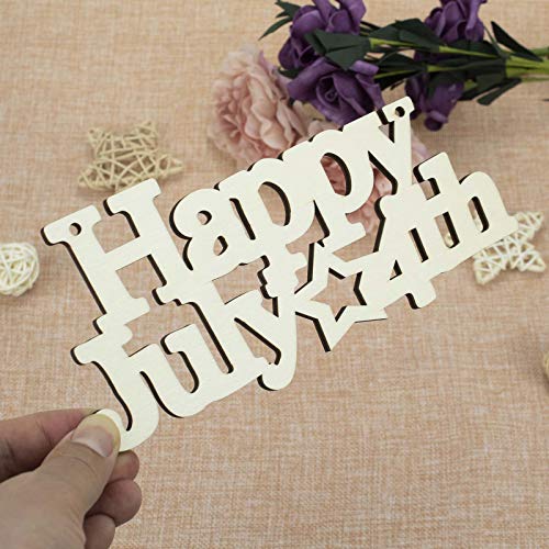 3pcs Happy 4th of July Letter Wood Sign American Star Patriotic Hanging Wooden Plaque DIY Craft Project with Ropes for Memorial Day Veterans Day JANOU
