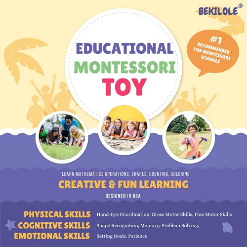 BEKILOLE Wooden Number Puzzle for Toddler Activities - Montessori Toys for Toddlers Shape Sorting Counting Game for Age 3 4 5 Year olds Kids - BEKILOLE