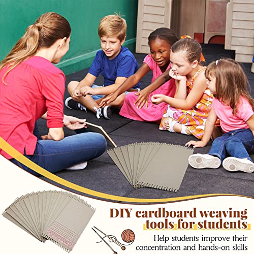 Pajean 24 Pack Cardboard Weaving Looms Weaving Loom for Kids Wide Notch Weaving Loom Weaving Boards Loom for Beginners Knitting Sewing Crochet Basket Pajean