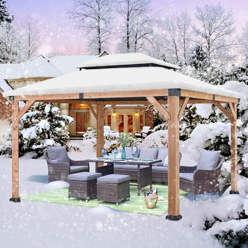 ABCCANOPY Wood Gazebo 11x13 - Outdoor Patio Wooden Gazebo with Hardtop Metal Double Roof for Garden, Backyard and Deck ABCCANOPY