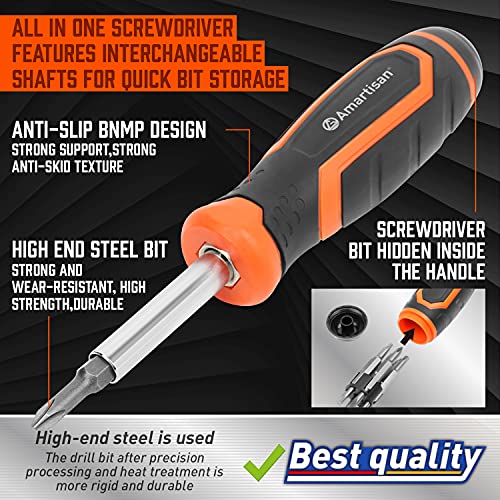 Amartisan 18-in-1 Multi-bit Screwdriver Set Tool All in One, Portable Multi-Purpose Screwdriver, Slotted/Philips/Pozi/Torx/Square,Nut Driver Amartisan
