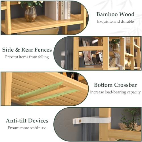 Homykic 6-Tier Triple Wide Bamboo Bookshelf with 17 Open Shelves – 6ft Tall Freestanding Bookcase for Home and Office Homykic