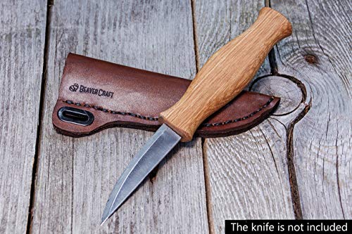 BeaverCraft Knife Leather Sheath SH1 6" x 2.4" Fixed Blade Knife Leather Sheath for Fixed Blade Knives Belt Fits up to 3.5" Blade Knives Genuine BeaverCraft