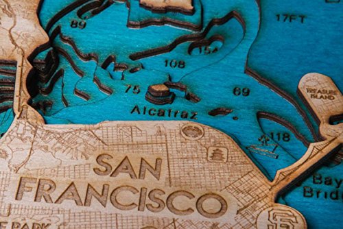 Beautifully Detailed! San Francisco 3-D Wood Map. BLUE TahoeWoodMaps.com