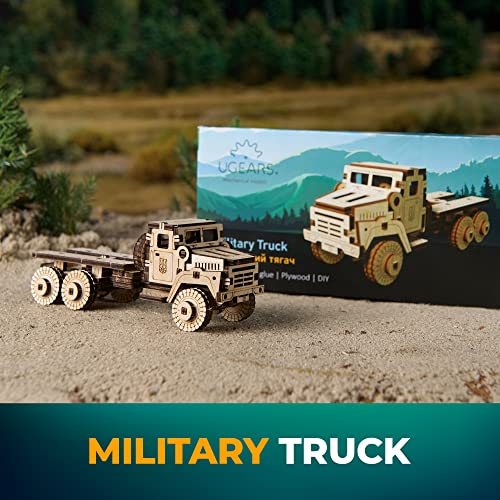 UGEARS Military Truck 3D Puzzle - Wooden Model Kit for Adults to Build - Mechanical Model Truck Car Making Kit - 3D Jigsaw Puzzle Wood Off-Road Car - UGEARS