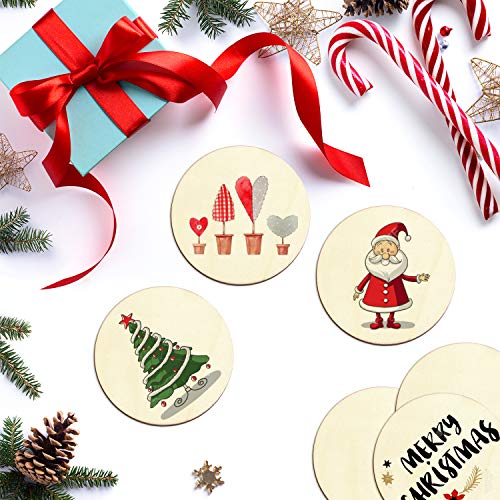 Coopay 60 Pieces 4 Inch Wooden Circles, Unfinished Round Wood Slices Natural Wooden Cutouts for Door Hanger, Painting, Wedding, Home Decoration DIY Coopay