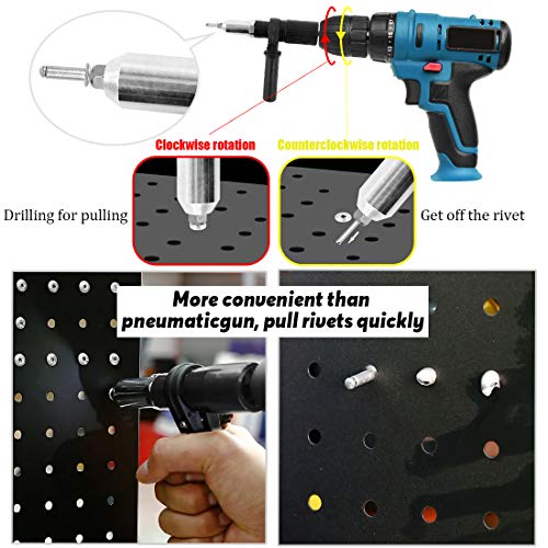 Swpeet 211Pcs Black Alloy Steel Electric Rivet Gun Adapter Kit, Including 2.4/3.2/4.0/4.8mm Diameter Rivet Head and Handle Wrench with 500Pcs Swpeet