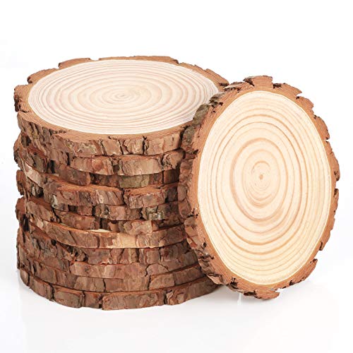 Pllieay 12 Pcs 5.1-5.5 Inch Wood Slices, Unfinished Wood Slice Ornaments for DIY Crafts Wedding Table Centerpieces Coasters for Arts Painting Craft Pllieay