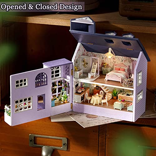 TuKIIE DIY Miniature Dollhouse Kit with Furniture, 1:32 Scale Creative Room Opened & Closed Mini Wooden Doll House for Kids Teens Adults(Happy House) TuKIIE