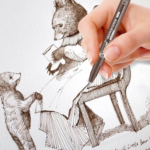 Bianyo Sepia Micro Pen Set, 12 Assorted Sizes Drawing Pens with Bonus Pouch Bag, Water-Resistant Archival and Pigment Ink Art Pens, Precision Drawing Bianyo