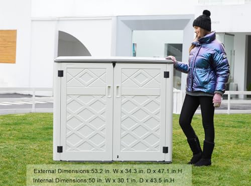 KINYING Larger Outdoor Storage Shed Weather Resistance, Horizontal Storage Box Waterproof for Garden, Patios, Backyards, 48 Cu.ft Capacity for Bike, KINYING
