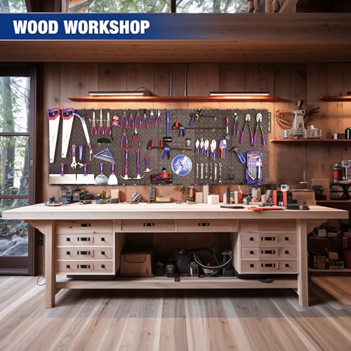 WORKPRO Metal Pegboard 16”x 32” Steel Panel with Round Holes & Vertical Slots, Black Heavy Duty Garage Peg Board Wall Pegboard Organizer for Wood WORKPRO