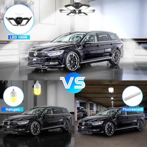 2 Pack LED Garage Lights 180W Deformable 18000LM Close to Ceiling Light Fixtures E26 E27 Screw-in Six Leaf Glow Lighting, Ultra Bright LED Shop Light Luyata