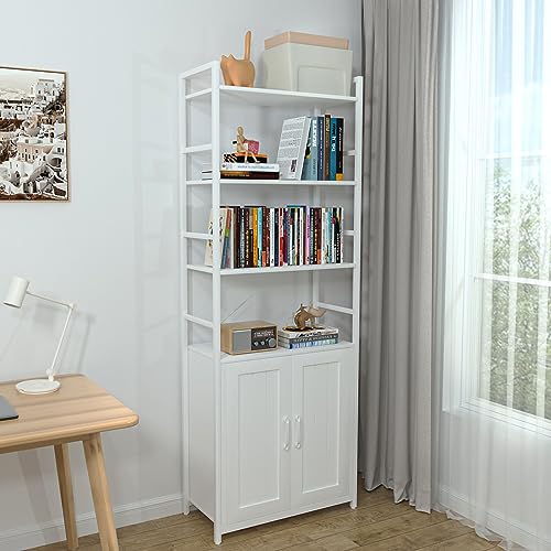 Lazyvan 70" White Bookshelf with Doors and Storage Cabinet - 6 Tier Bookcase for Home and Office Lazyvan