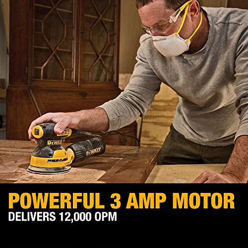 DEWALT Orbital Sander Kit, 5 inch, 3 amp, Corded, 12,000 OPM (DWE6421K), Yellow DEWALT