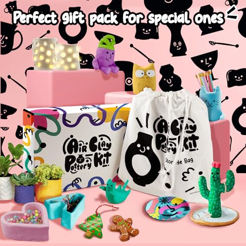FosterToys Air Dry Clay Pottery Kit for Beginners | DIY Clay Kit for Adults, Sculpting Tools Set & Step-by-Step Guide, 12 Paints, Paintbrush, FosterToys