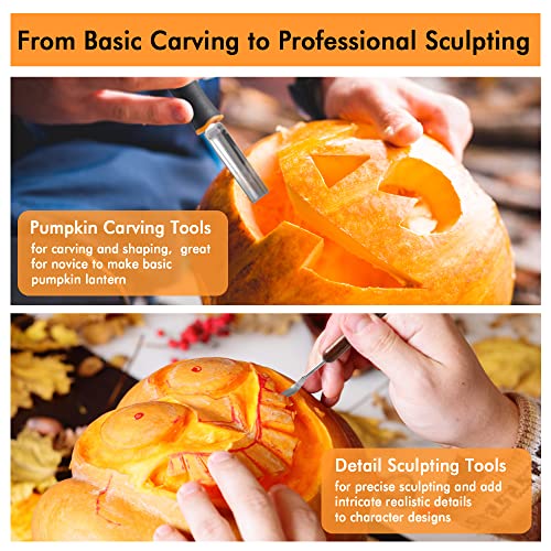 Shuttle Art 35 PCS Halloween Pumpkin Carving Kit, 11 PCS Professional Stainless Steel Pumpkin Carving Tools with 10 Stencils and 12 Electronic Shuttle Art