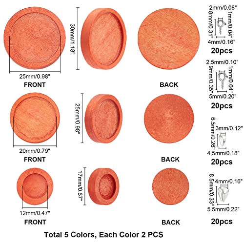 PH PandaHall 30pcs Flat Round Wooden Pendant 3 Sizes Blank Pendant Trays Wood Bezel Pendant with 40pcs Screw Eye Pin Peg Bails 40pcs Ice Pick Pinch PH PandaHall