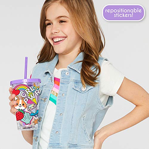 Just My Style DIY Sticker Tumbler, Style & Embellish Your Own BPA Free VSCO Glitter Water Tumbler, Reusable Stickers Included, Great Back To School Just My Style