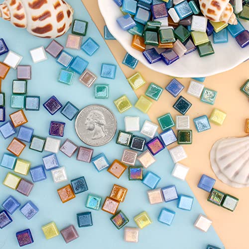 Wq Warmqing 390 Pieces Micro Glass Mosaic Tiles for Crafts,Tiny Iridescent Square Mosaic Glass Pieces,0.32 Inch Candy Mosaic Kits for Adults and WQ WARMQING