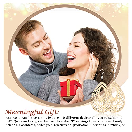 296 Pieces Wooden Dangle Earring Set Unfinished Wooden Earrings Set 48 Blank Wooden Pendants Teardrop Earrings with 48 Earrings Hooks 200 Jump Rings Hicarer