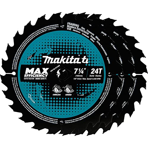 Makita B-61656-3 7-1/4" 24T Carbide-Tipped Max Efficiency Circular Saw Blade, Framing, 3/pk Makita