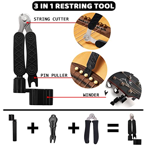 Anvin Acoustic Guitar Accessories Kit Including acoustic Guitar Strings, tuner, guitar capo, 3-in-1 restring tool, guitar picks, pick holder, bridge Anvin