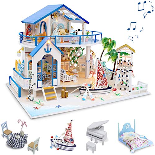 GuDoQi DIY Miniature Dollhouse Kit, Miniature House Kit 1:24 Scale,Tiny House kit with Music and Furniture Kit, Great Gift for Birthday Christmas, GuDoQi