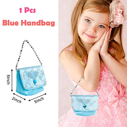 WATINC 42Pcs Princess Pretend Jewelry Toy Girl’s Jewelry Dress Up Play Set Included Blue Shiny Handbag Necklaces Adjustable Diamond Rings Bracelets WATINC