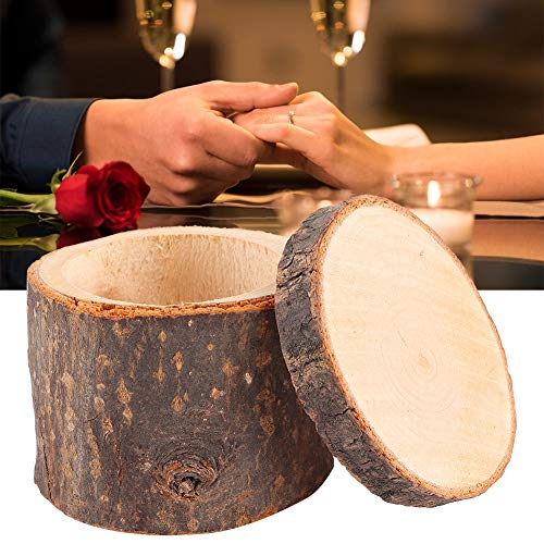 Liyeehao 3pcs/ Set Wood Wedding Ring Box Round Wooden Storage Boxes DIY Craft Jewelry Trinket Box DIY Rustic Wedding Ring Case Gift for Wedding, Liyeehao