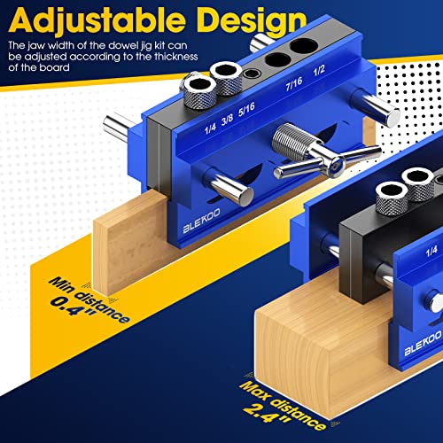 BLEKOO Self Centering Doweling Jig Kit, Drill Jig For Straight Holes Biscuit Joiner Set With 6 Drill Guide Bushings, Adjustable Width Drilling Guide blekoo