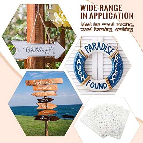 6 Pcs Mixed Letter Number Metal Stencils Plant Wood Stencils Templates Alphabet Symbol Stainless Steel Stencils for Wood Carving Drawing Engraving Lewtemi