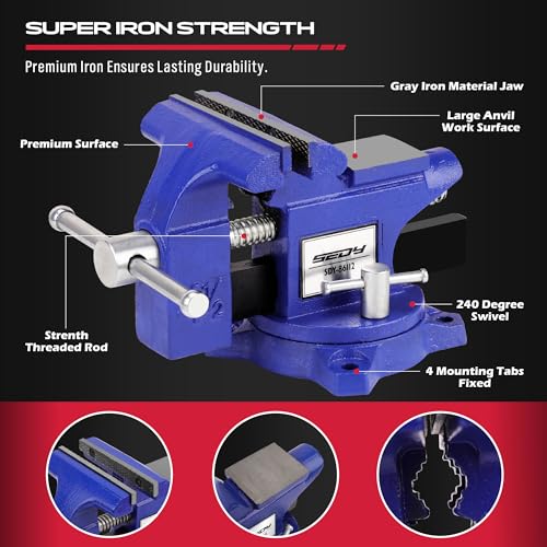 Heavy Duty Bench Vise 4.5 Inch: Table Clamp Woodworking Vice Press Drill Tools Workbench Wood Metal Pipe Work Shop Block Swivel Slide Cross Welding SEDY