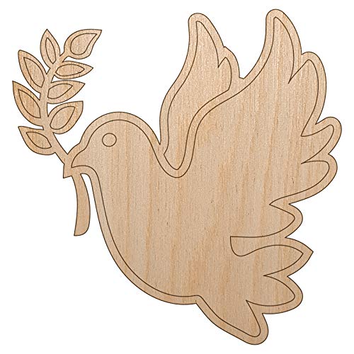 Peace Dove with Olive Branch Unfinished Wood Shape Piece Cutout for DIY Craft Projects - 1/8 Inch Thick - 6.25 Inch Size Sniggle Sloth