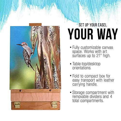 U.S. Art Supply Antigua Adjustable Wood Table Sketchbox Easel, Premium Beechwood - Portable Wooden Artist Desktop Storage Case - Store Art Paint, US Art Supply