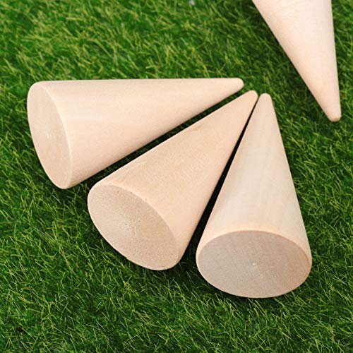 10pcs Unfinished Wooden Craft Cones Wood Cone Ring Holder Unpainted Finger Jewelry Display Stand Organizer for DIY Crafts Painting 2. 5x5cm Beavorty