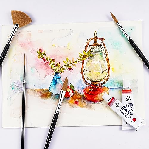 Sable Watercolor Brushes Professional Kolinsky Watercolor Artist Paint Brushes 7pcs, Pointed Rounds, Rigger, Long Flat, Dagger, Fan for Watercolor Fuumuui