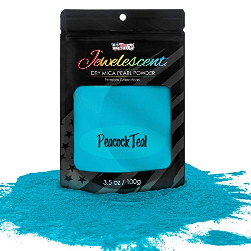 U.S. Art Supply Jewelescent Peacock Teal Mica Pearl Powder Pigment, 3.5 oz (100g) Sealed Pouch - Cosmetic Grade, Metallic Color Dye - Paint, Epoxy, U.S. Art Supply