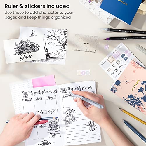 ARTEZA Pocket Notebooks, Set of 5, 5 x 8 Inches, 40 Sheets Each, Butterfly Designs, 2 Dotted, 2 Ruled, and 1 Blank Softcover Journal with Smooth ARTEZA