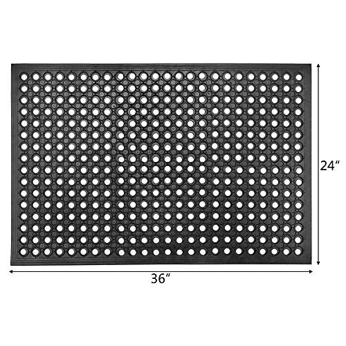 ZTDM Rubber Mat, 36‘’Lx24‘’W Heavy Duty Non-Slip Drainage Rubber Cushion Mat, Anti-Fatigue Industrial Drainage Bar Resturant Kitchen Hard Floor Mat, ZTDM