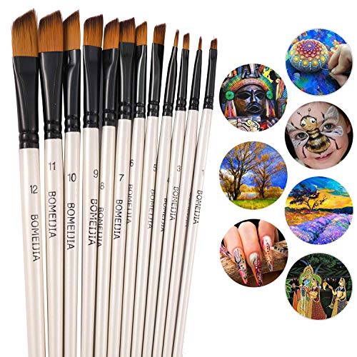 GETHPEN Angular Paint Brushes Nylon Hair Angled Watercolor Pait Brush Set for Acrylics Watercolors Gouache Inks Oil and Tempera(12pcs Pearl White GETHPEN